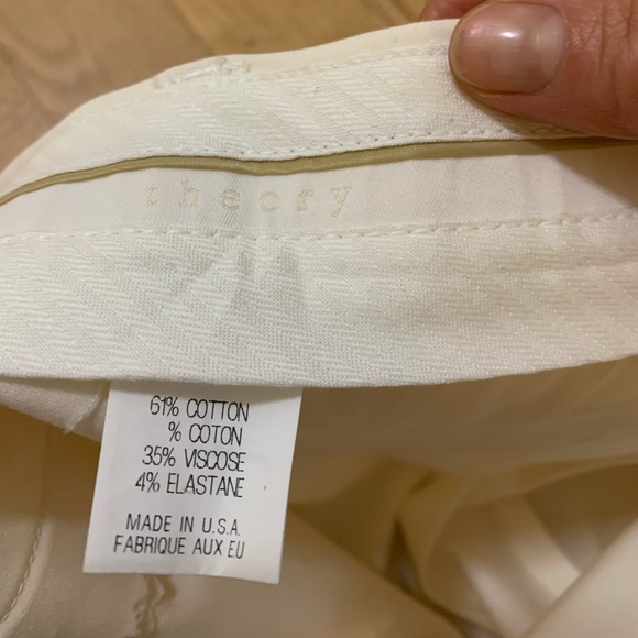 Theory cotton cream stretch pants. - Picture 7 of 8